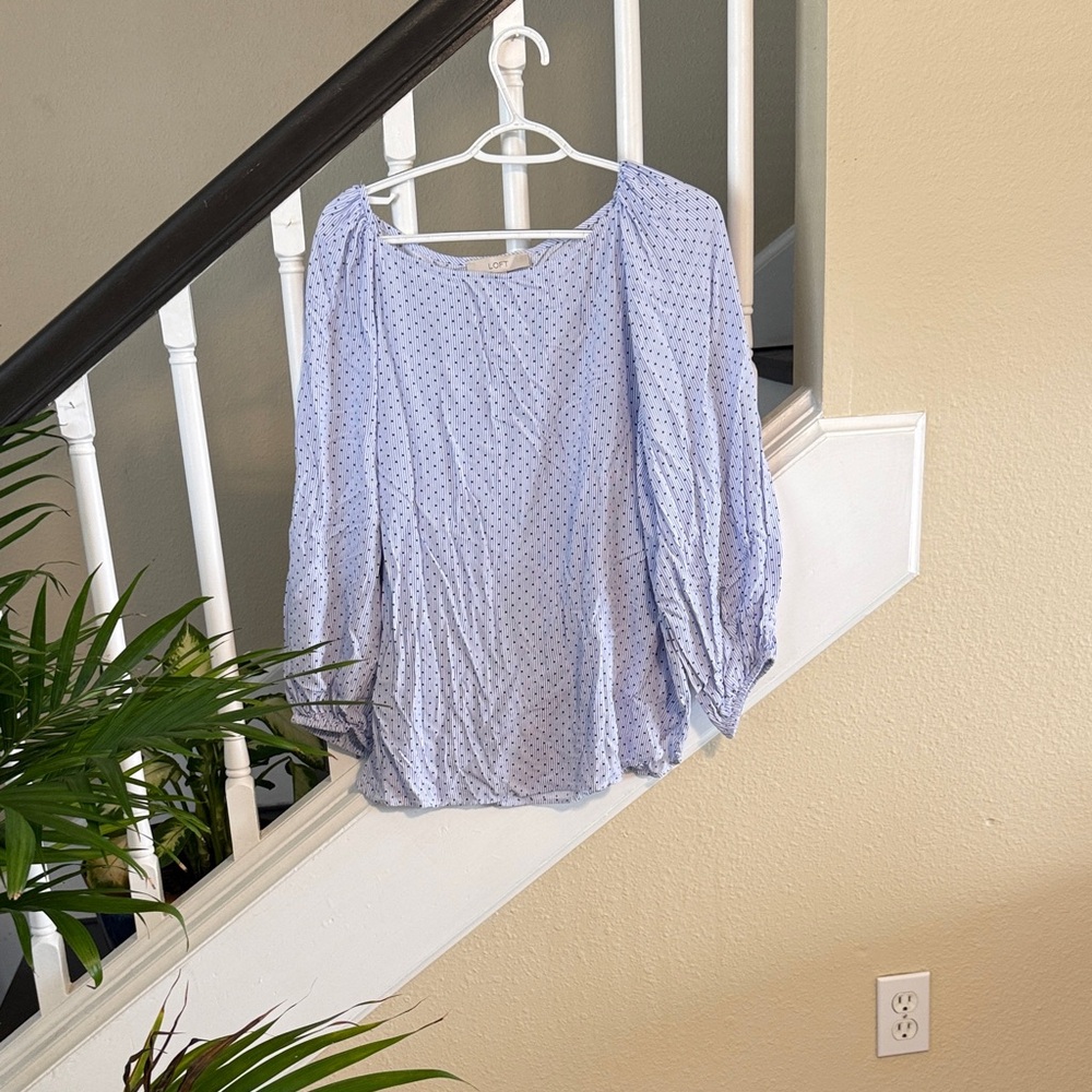LOFT Light Blue Polka Dot Blouse